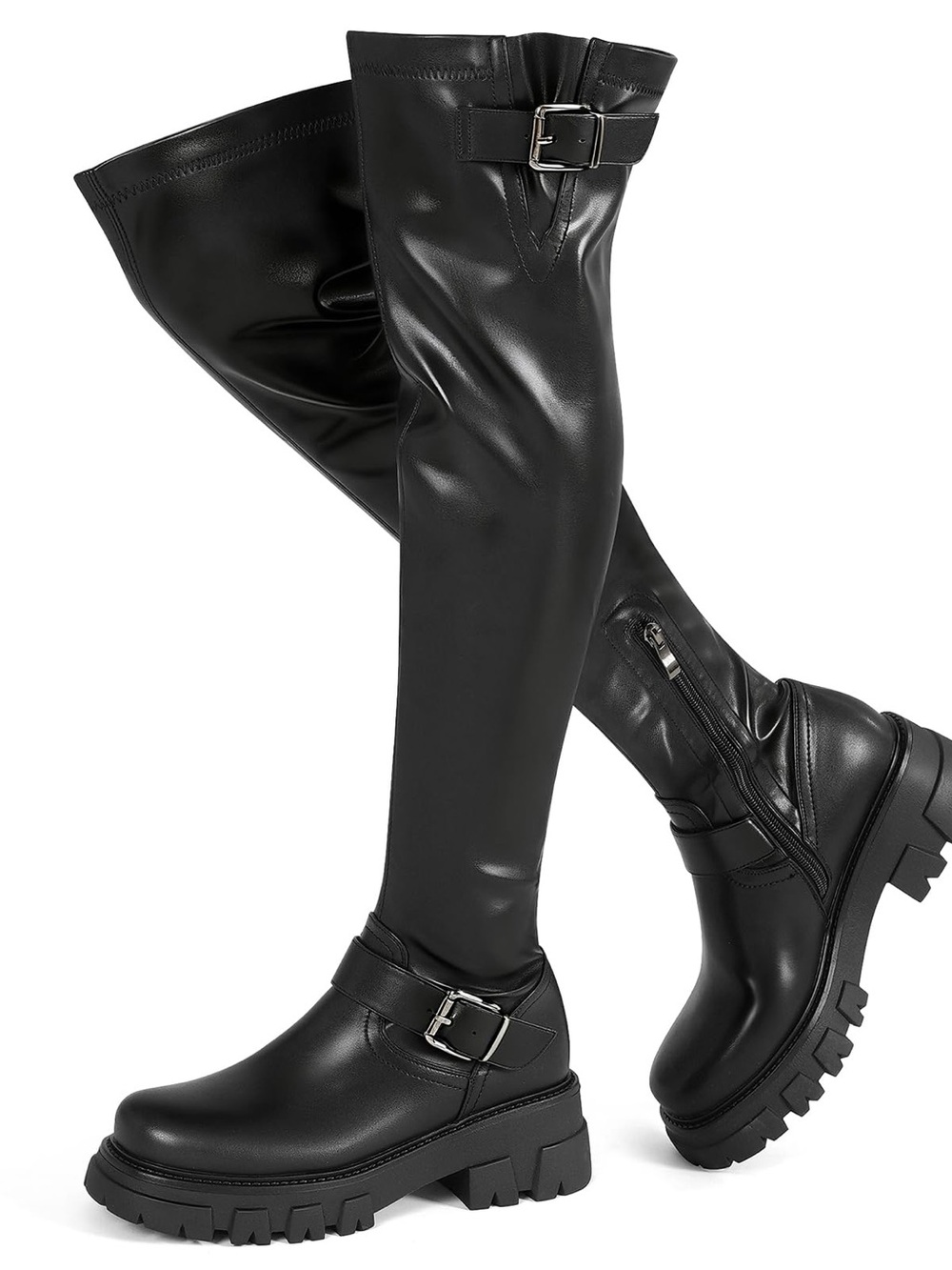 Women’s Black Over-The-Knee Chunky Sole Heeled Boots